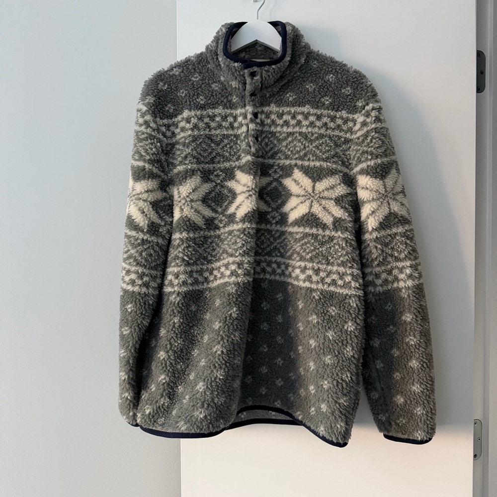 SEZANE Men's Grey and White Fleece Jacket- Tucker motifs